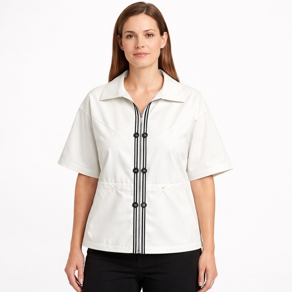 Chico’s Zenergy White Zip Jacket Short Sleeve Athleisure Size 2 Large